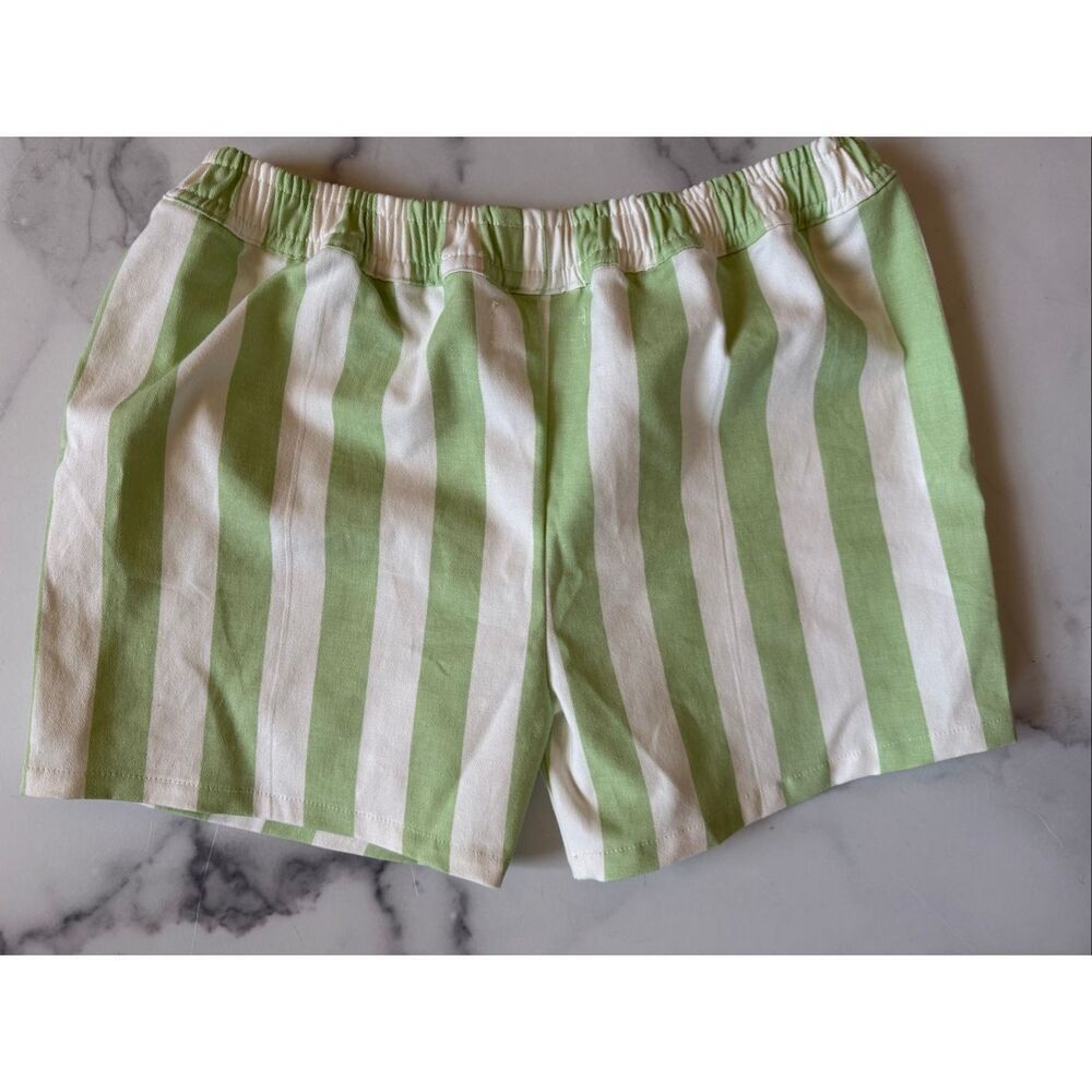 Organic cotton Monica & Andy kids boys size 10 green cream striped shorts pull o